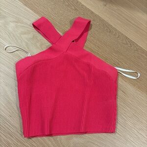 Babaton hot pink high neck ribbed crop tank top. Worn once. Bought from Aritzia